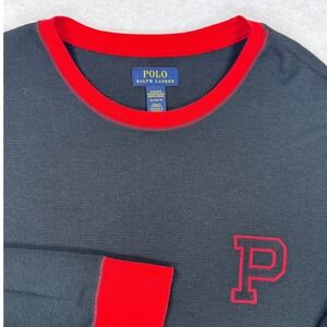 Polo Ralph Lauren Mens XL Waffle Knit Thermal Sleepwear Shirt Black Red P Patch